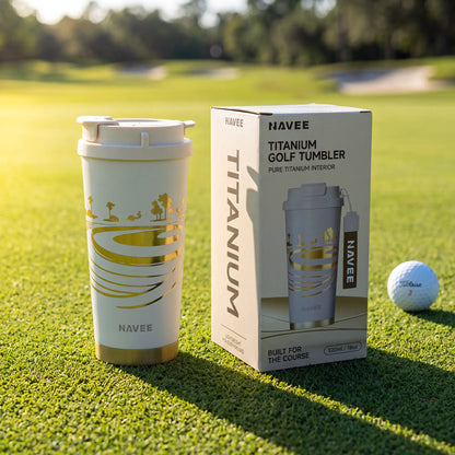 NAVEE Titanium Insulated Mug on a golf course