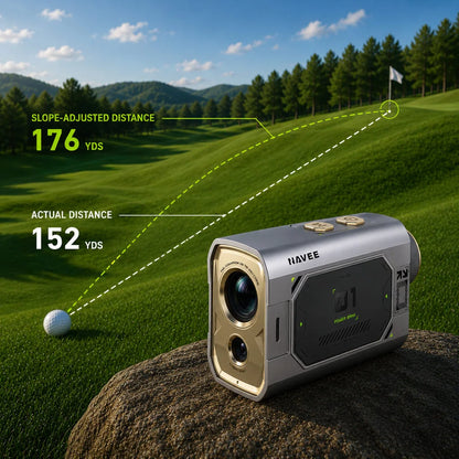 NAVEE MINI Rangefinder show the actual distance and slope adjusted distance